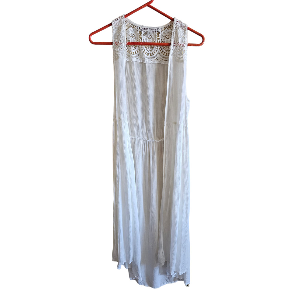 Women's Overlay/Vest White Sheer with Crochet Design Across Top Size M